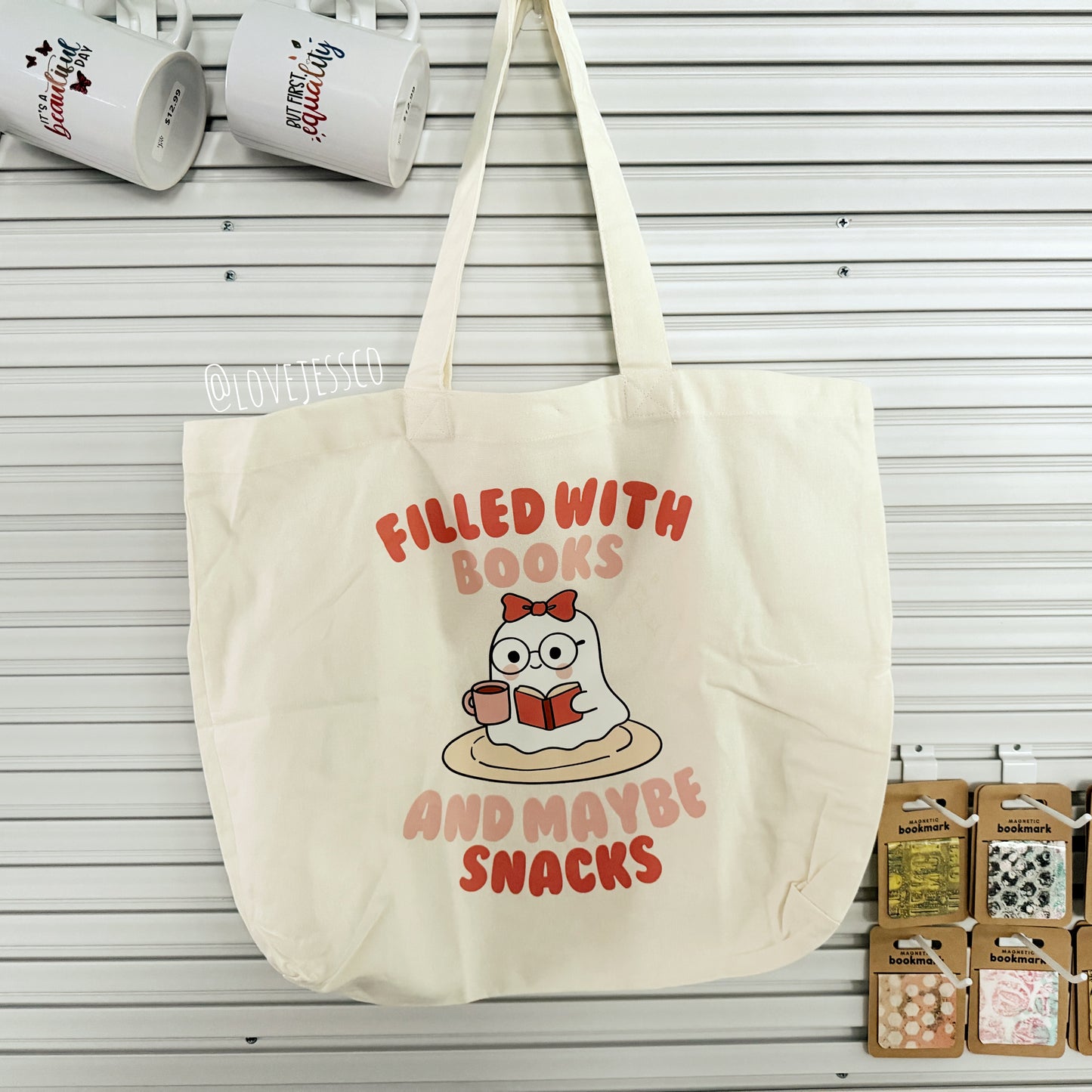 Filled with Books and Maybe Snacks Ghost 100% Cotton Tote Bag