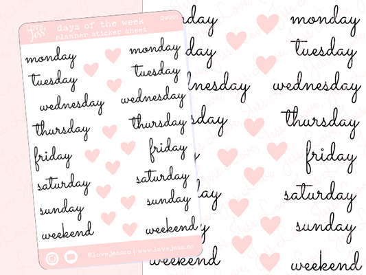 Days of the Week Planner Sticker Sheet
