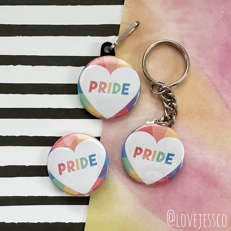 Pride Heart Keychain, Pin, or Button