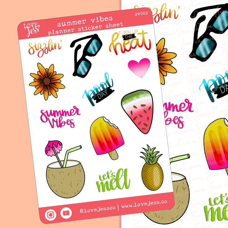 Summer Vibes Planner Sticker Sheet