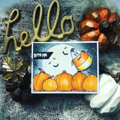 Bite Me Candy Corn Vampire Halloween Greeting Card
